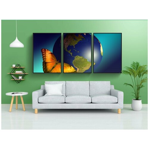 фото Набор модулных постеров для интерьера "земля, глобус, бабочка" 60x90 см. в тубусе, без рамки lotsprints