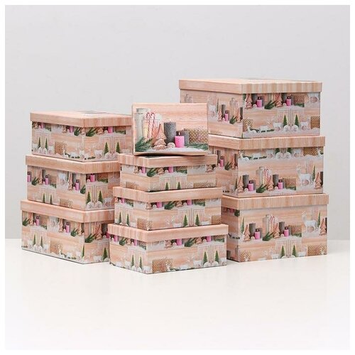 фото Набор коробок 10 в 1 прямоугольный, 37,5 х 29 х 16 - 19 х 13 х 7,5 см 5084044 сима-ленд