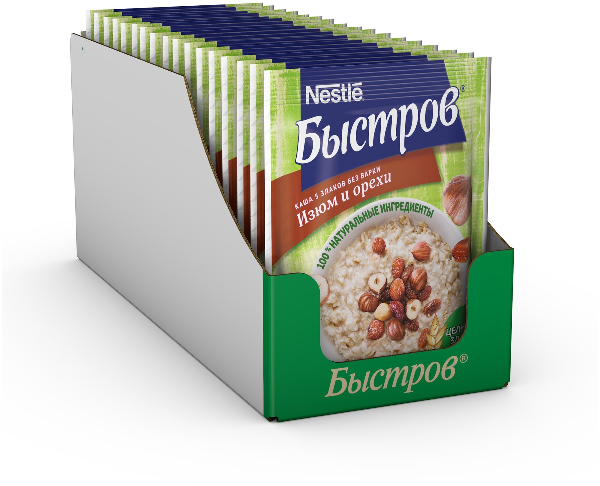 БЫСТРОВ®. Без варки. Каша 5 злаков с изюмом и орехами. 40г (17 пакетиков)