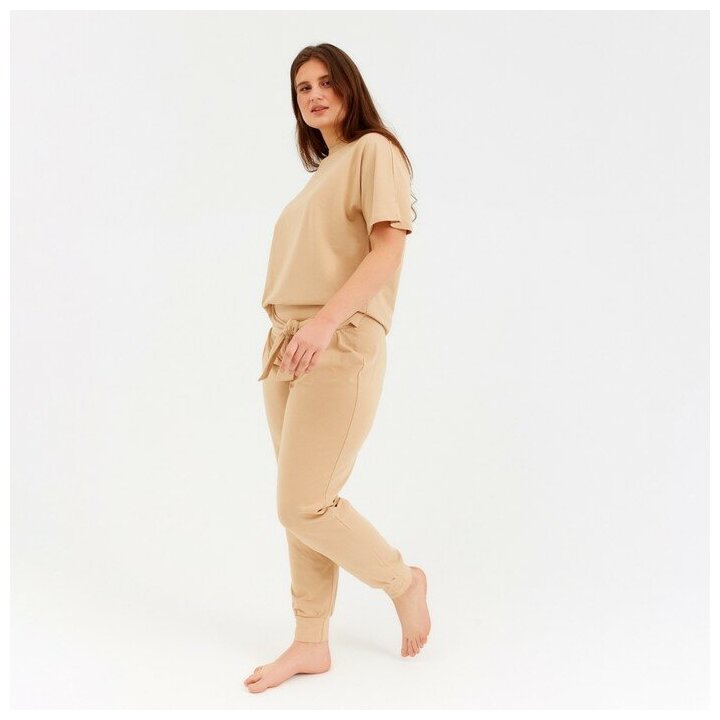 Комплект женский (футболка, брюки) MINAKU: Home comfort цвет бежевый, р-р 60 7136178 - фотография № 13