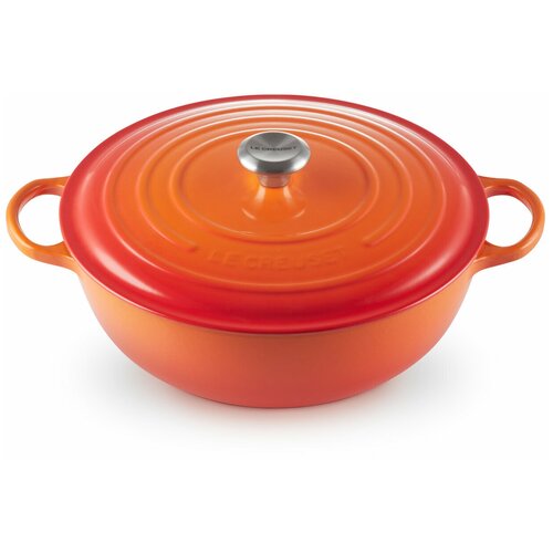 Чугунный эмалированный казан, Le Creuset, 26 см, Огненная лава, стальная ручка, чёрная эмаль