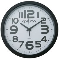 Часы настенные круглые Apeyron PL15.1-1 для кухни, спальни, детской, кварцевый механизм с плавным ходом, арабские цифры, размеры 35x4 см, работа от 1 пальчиковой батарейки тип АА