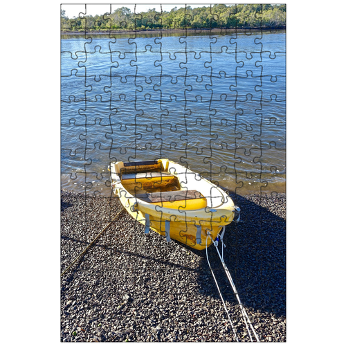 фото Магнитный пазл 27x18см."лодка, морской берег, ловит рыбу" на холодильник lotsprints