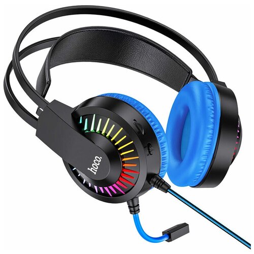 Наушники игровые Hoco W105 Joyful gaming headphones USB 35мм кабель 2м цветная LED подсветка синие 210000₽