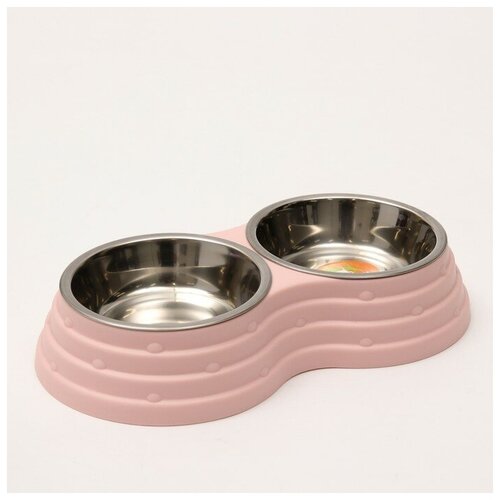 Миска металлическая двойная на пластиковом основании, 25 х 14 х 5 см, розовая миска для кошек и собак двойная на подставке 38 см х 25 5 см х 7 см цвет розовый