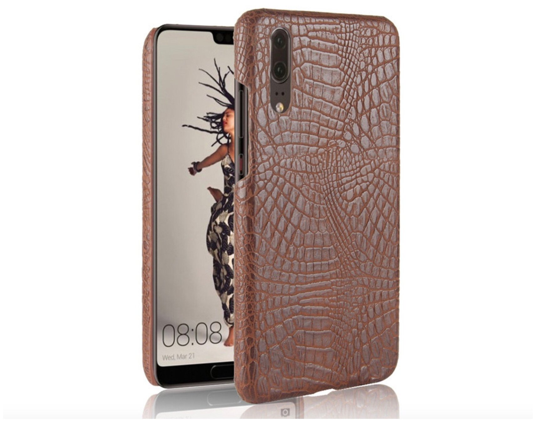 Чехол-накладка MyPads на iPhone XR тонкий задний бампер на пластиковой основе с отделкой под кожу крокодила коричневый