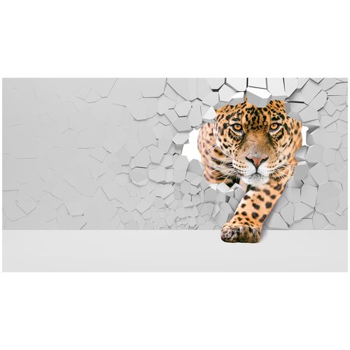 Фотообои Уютная стена Леопард 3D 480х270 см Виниловые Бесшовные (единым полотном) фотообои уютная стена белые шары 3d на черном фоне 480х270 см виниловые бесшовные единым полотном