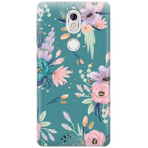 фото Re:pa накладка transparent для nokia 7 с принтом "цветы и золотые блестки"