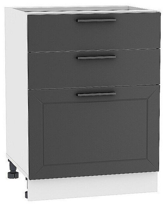 Шкаф кухонный напольный Полюс 60 см с 3-мя ящиками МДФ Soft-touch темно-серый