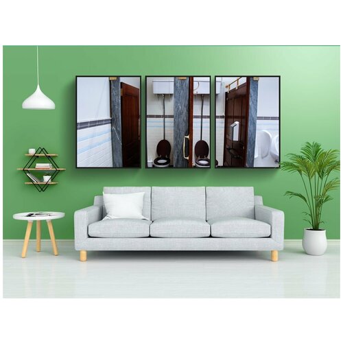 фото Набор модулных постеров для интерьера "туалет, спустить унитаз, санитарный" 60x90 см. в тубусе, без рамки lotsprints