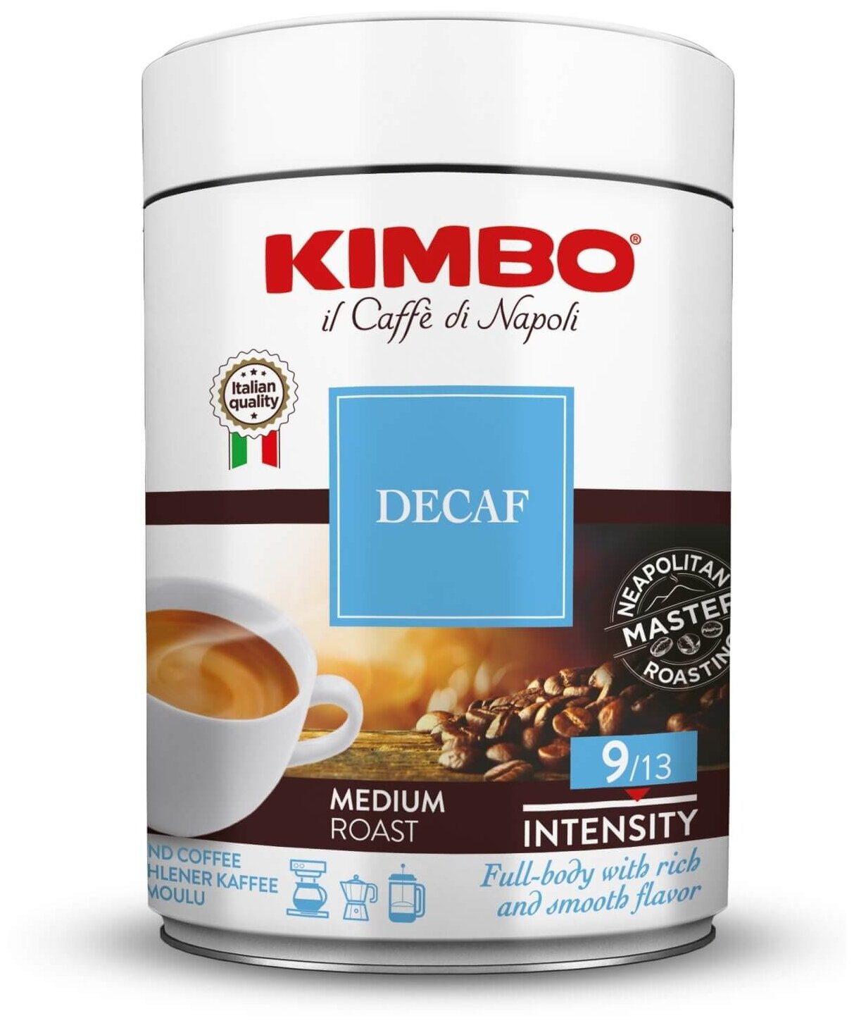 Кофе Kimbo Decaffeinato Эспрессо б/кофеина молотый 250г, ж/б - фотография № 1