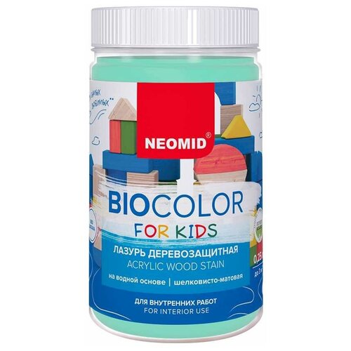 Лазурь деревозащитная NEOMID Biocolor For Kids 0,25 л бирюзовая