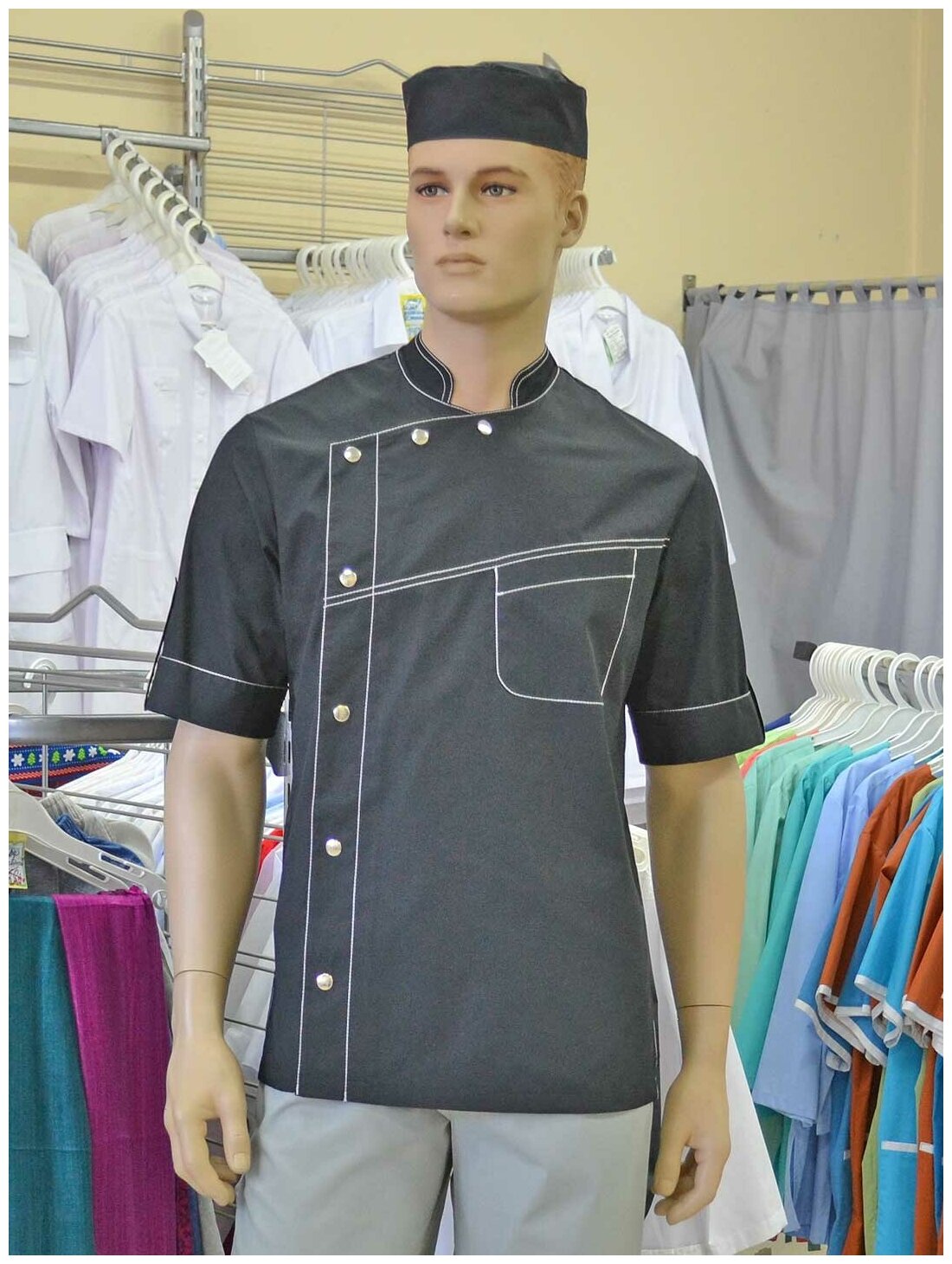 Куртка поварская мужская, производитель Фабрика швейных изделий №3, модель М-141, размер 54, цвет черный