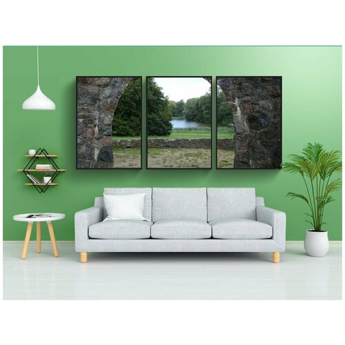 фото Набор модулных постеров для интерьера "природа, озеро, ворота" 60x90 см. в тубусе, без рамки lotsprints