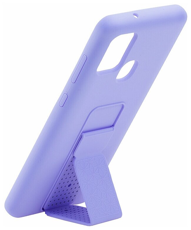 Чехол на Samsung A21S Kruche Magnetic Stand фиолетовый, защитный силиконовый бампер, противоударный пластиковый кейс, софт тач накладка с подставкой