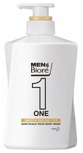Kao Men's Biore One Smooth Feeling Type Гель для лица, тела и волос Всё в одном разглаживающий с ароматом цветочного мыла 480 мл с дозатором
