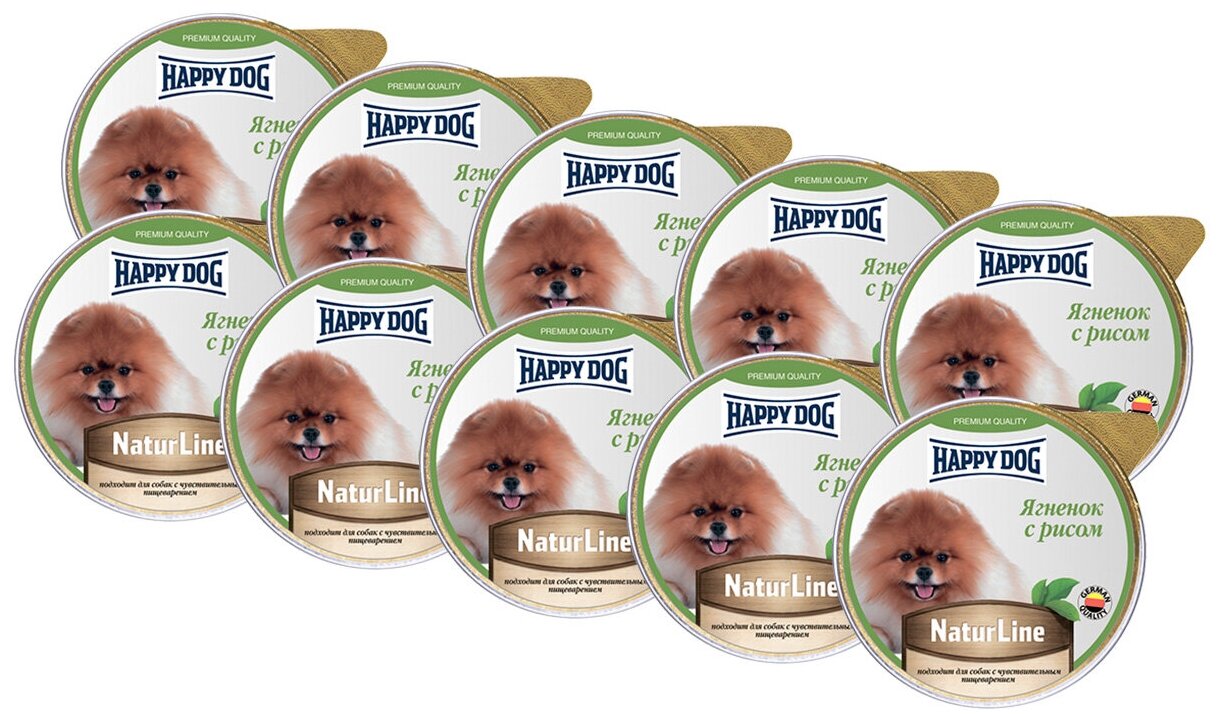 HAPPY DOG NATUR LINE для взрослых собак маленьких пород паштет с ягненком и рисом (125 гр х 10 шт)