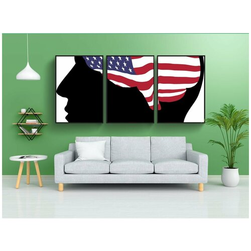 фото Набор модулных постеров для интерьера "голова, америка, флаг" 60x90 см. в тубусе, без рамки lotsprints