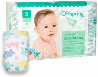 Offspring подгузники S (3-6 кг), 48 шт., динозавры