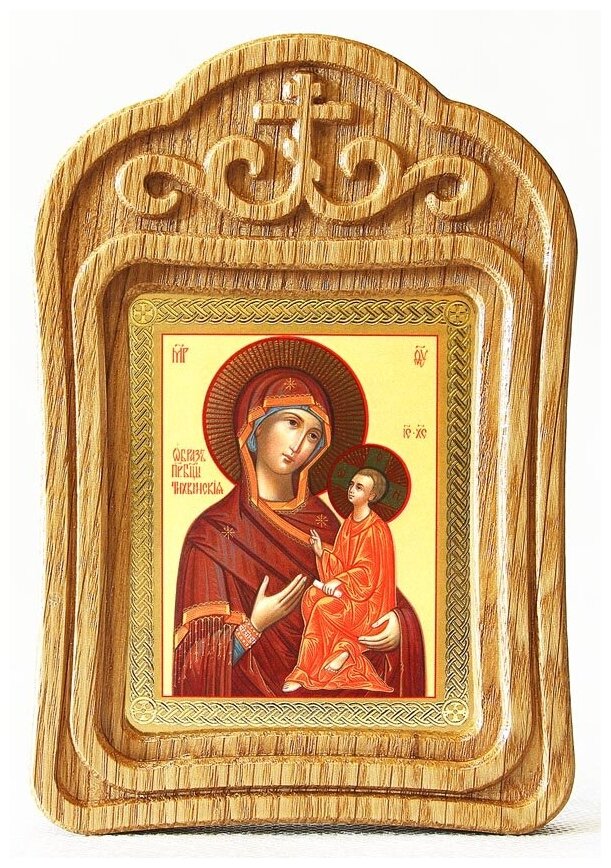 Тихвинская икона Божией Матери, в резной деревянной рамке