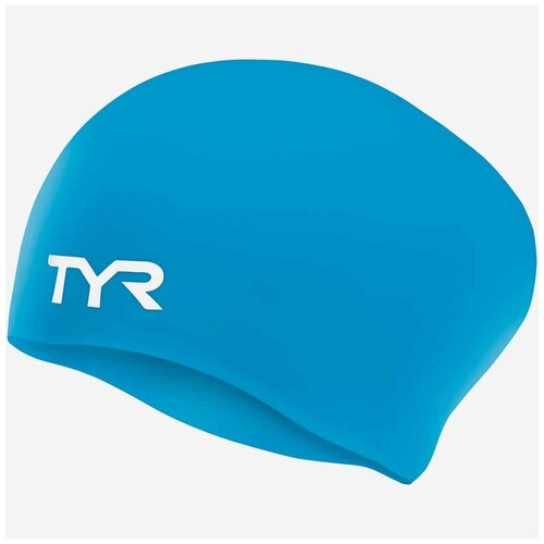 фото Шапочка для плавания tyr long hair wrinkle-free silicone junior cap, цвет - голубой;материал - силикон 100%