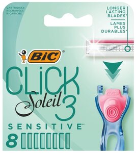 Фото Сменные кассеты для бритья 3 лезвия BIC Click 3 Soleil Sensitive сменные лезвия для женской бритвы набор из 8 шт