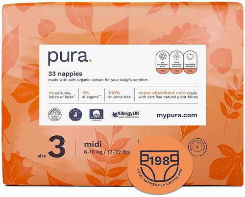 Детские подгузники Pura Premium Eco, размер 3, упаковка 198 шт.