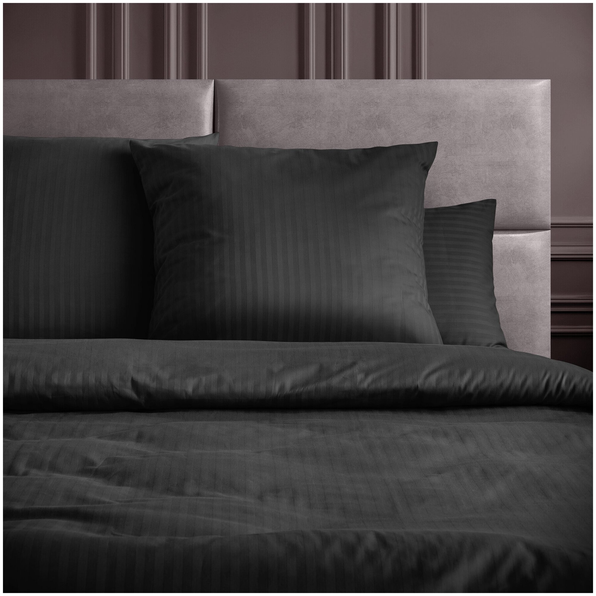 Комплект постельного белья Verossa Stripe, евростандарт, страйп-сатин, black - фотография № 4