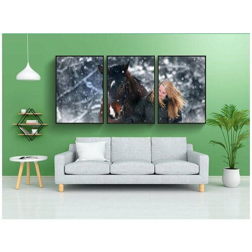 фото Набор модулных постеров для интерьера "зимняя страна чудес, снег, снегопад" 60x90 см. в тубусе, без рамки lotsprints