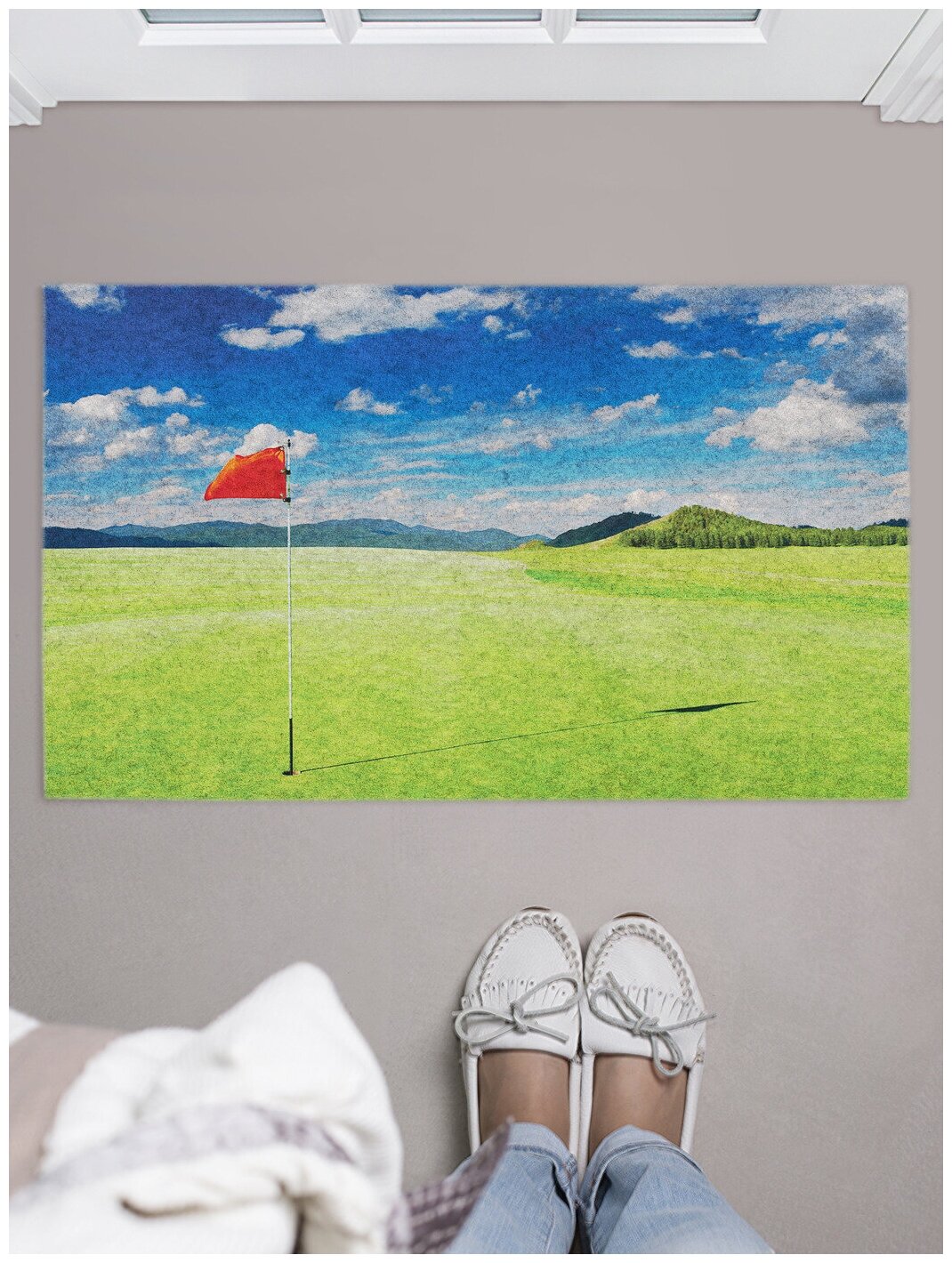 Придверный коврик в прихожую JoyArty "Спокойный гольф" для обуви, на резиновой основе, 75x45 см