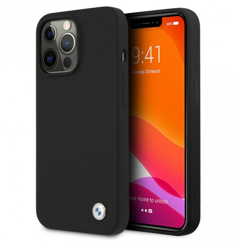Чехол BMW Liquid Silicone для iPhone 13 Pro Max, черный