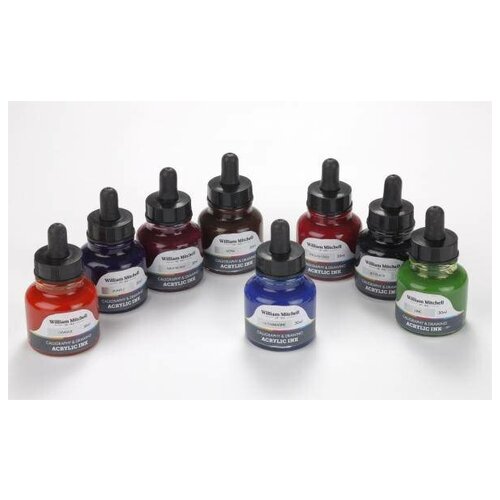 Набор акриловых чернил William Mitchell 4 цв*30 мл (оранжевый, лайм, малина, фиолетовый)