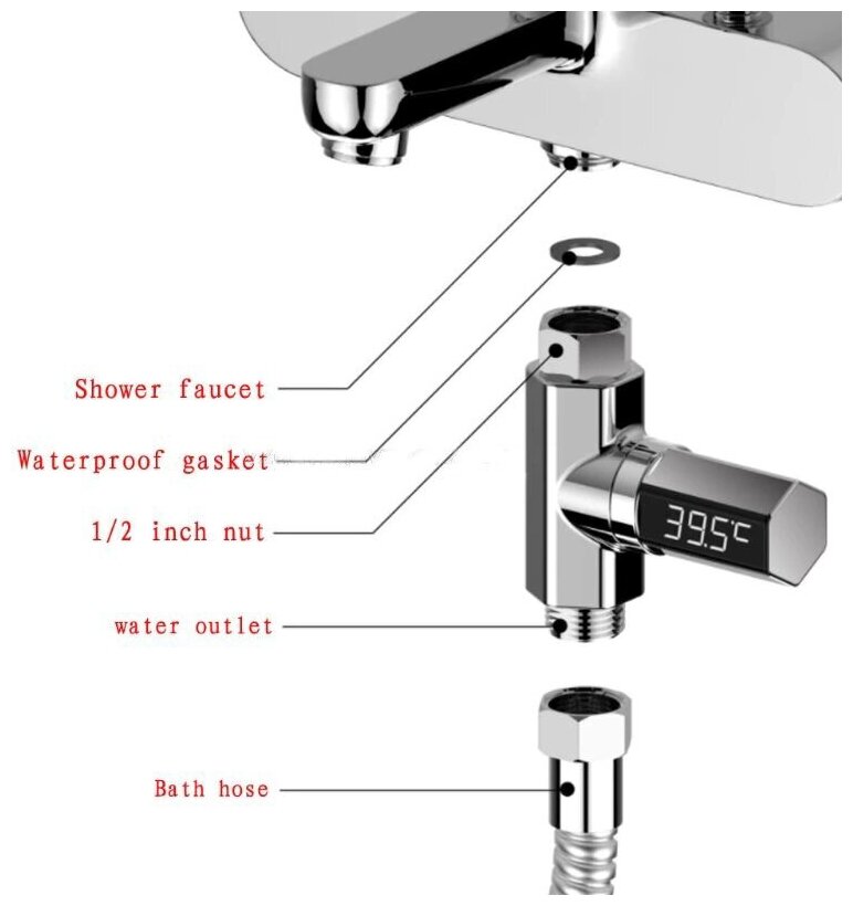 Умный led термометр для душа (360 поворотный светодиодный дисплей), монитор температуры. Работает без батареек! Идеально для детей. - фотография № 7