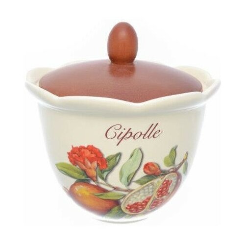 Банка для сыпучих продуктов 16 см с деревянной крышкой Лук Artigianato Ceramico by Caroline 