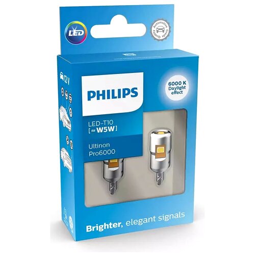 фото Лампа автомобильная w5w led (w2,1x9,5d) ultinon pro6000 led (упаковка 2шт (philips) philips арт. 11961cu60x2