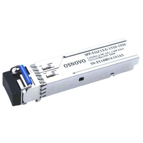 Модуль Osnovo SFP-S1LC13-G-1310-1550 модуль sfp tp link tl sm321b 2 tx 1310 нм rx 1550 нм 1 симплексный разъём lc расстояние передачи до 2 км по кабелю smf 9 125 мкм одномодовое волок