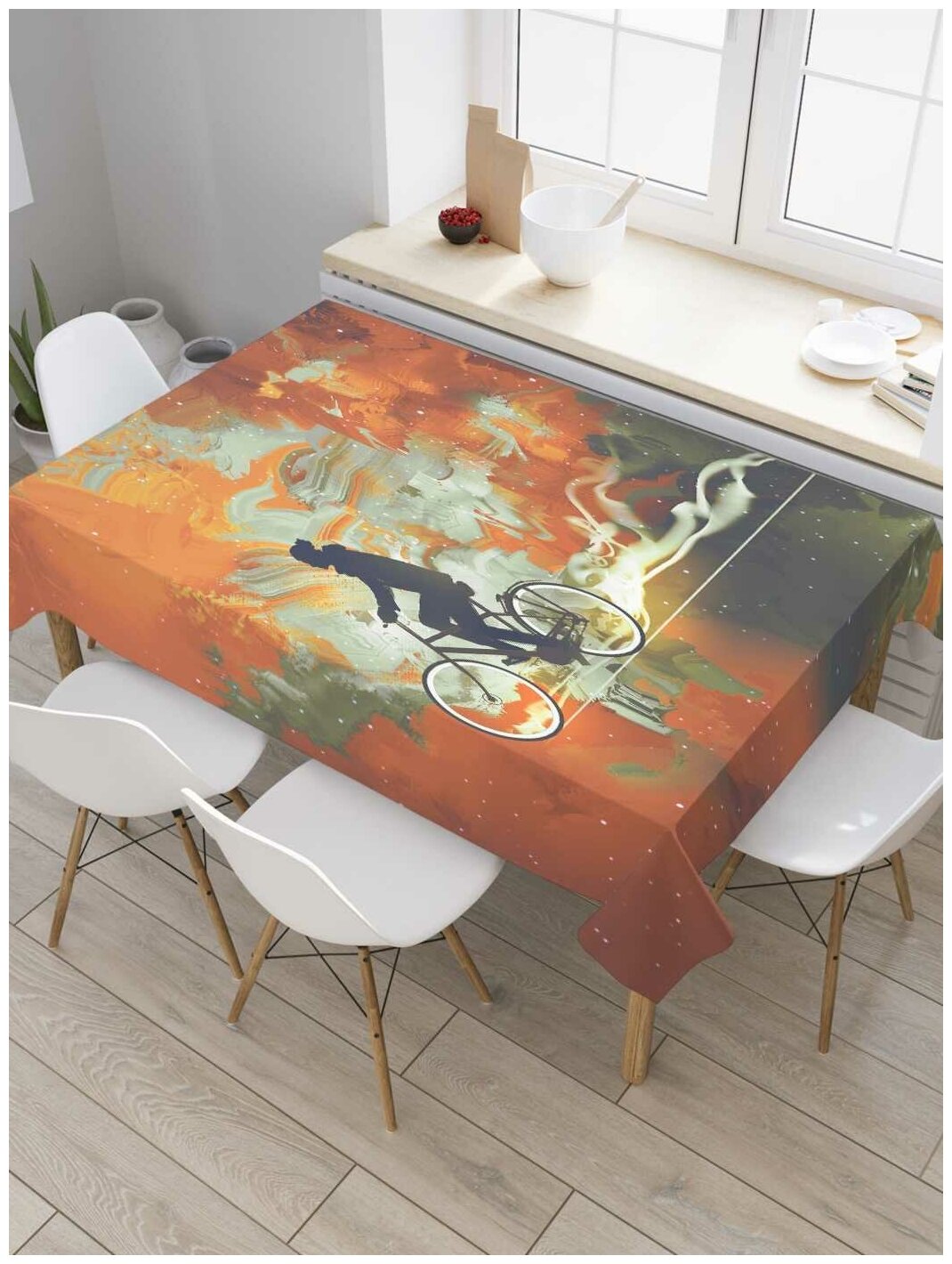Скатерть прямоугольная JoyArty на кухонный стол "Велосипедная мечта" из оксфорда, 180x145 см
