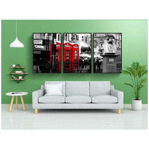 фото Набор модулных постеров для интерьера "красный, поле телефон, телефон" 60x90 см. в тубусе, без рамки lotsprints