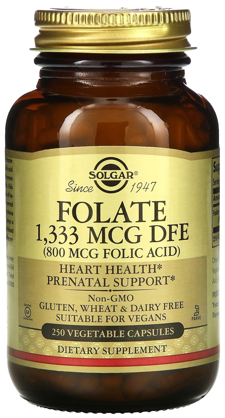 Капсулы SOLGAR Folate 1333 мкг DFE (Folic Acid 800 мкг), 270 г, 800 мкг, 250 шт.