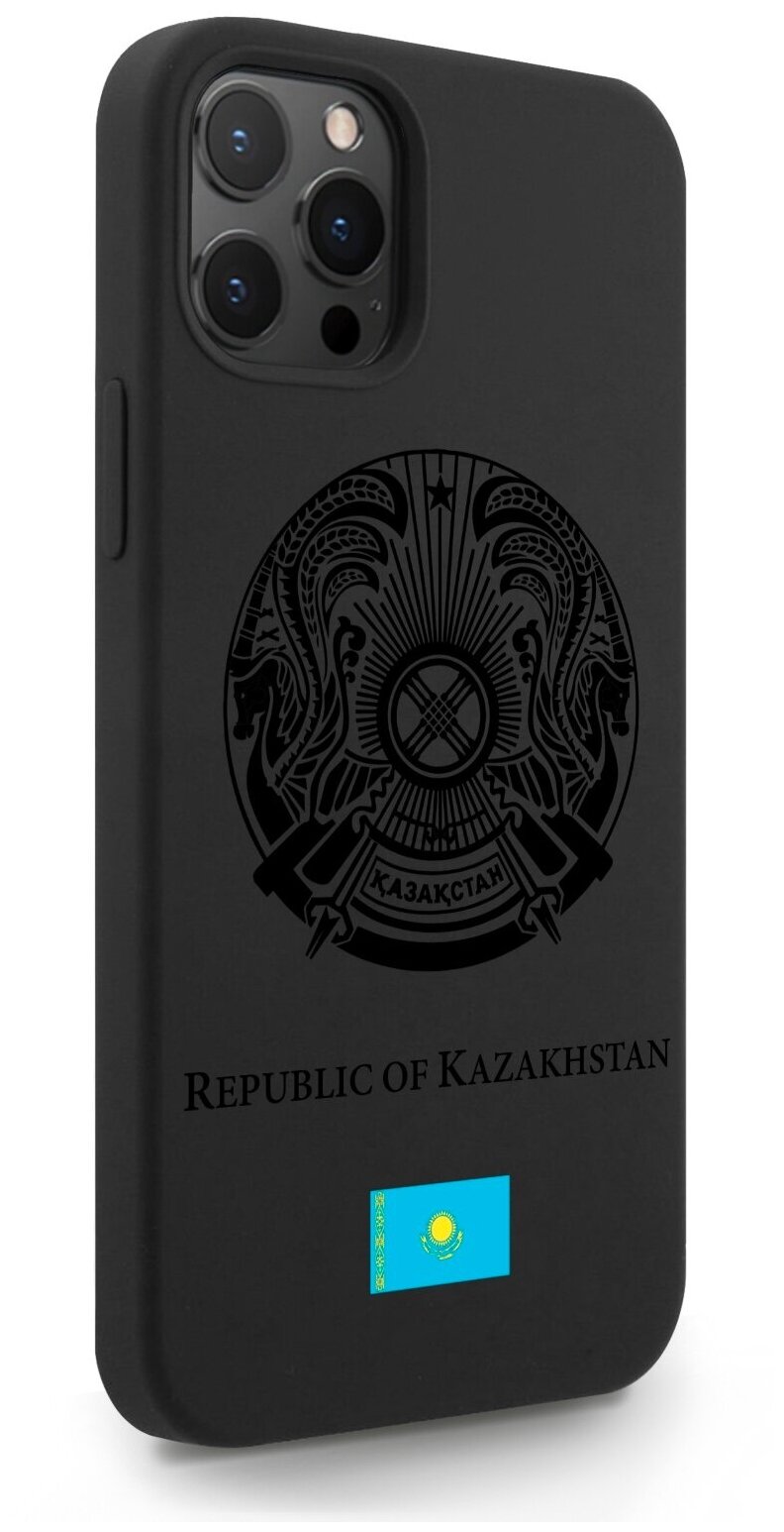 Черный силиконовый чехол SignumCase для iPhone 12 Pro Max Черный лаковый Герб Казахстана для Айфон 12 Про Макс