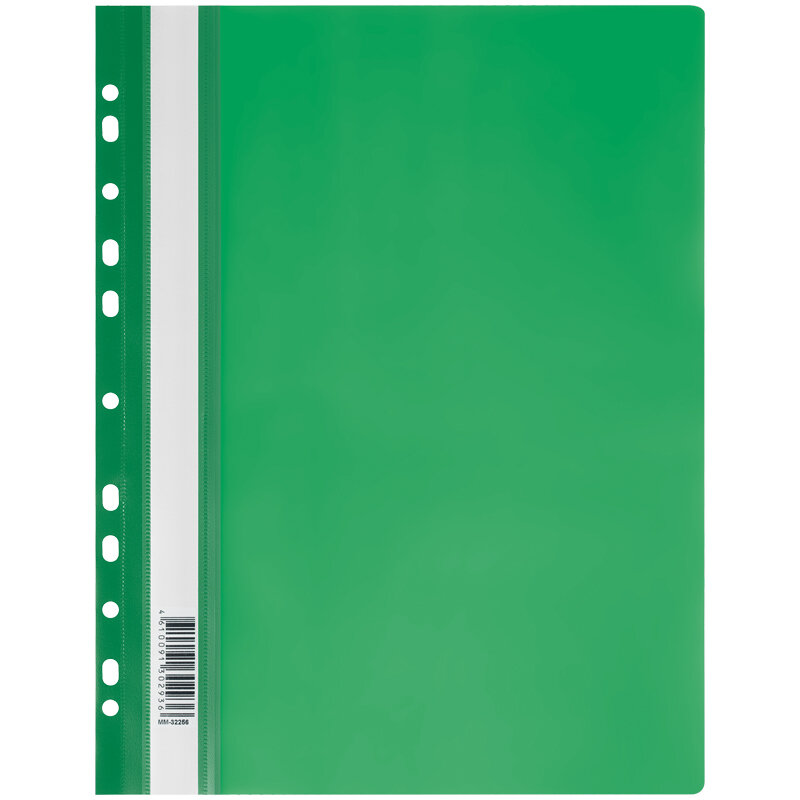 Папка-скоросшиватель пластик. перф. СТАММ А4, 160мкм, зеленая с прозр. верхом, 10 шт. в упаковке