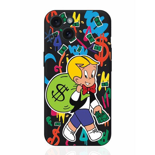 Чехол для смартфона iPhone 15 черный силиконовый Monopoly Richie Rich/ Монополи Богатенький Риччи