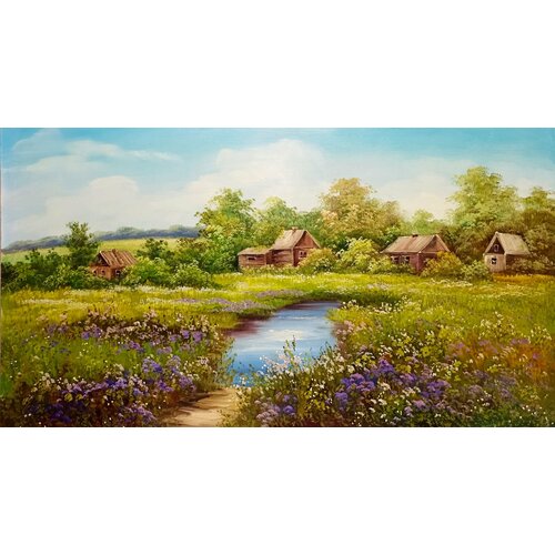 Картина маслом на холсте. Живопись. 100% ручная работа. Художественная мастерская Грёзы. Сельский пейзаж. Размер картины 50х90 см.