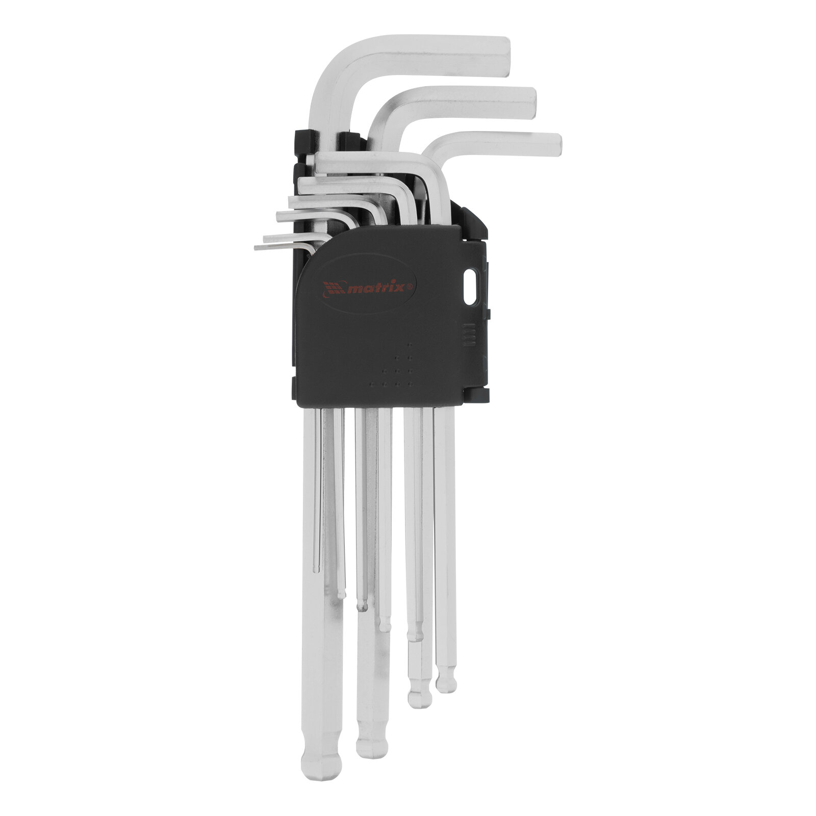 Набор ключей имбусовых Matrix HEX 1, 5–10 мм, CrV, 9 шт, удлиненные, сатин, с шаром 11233