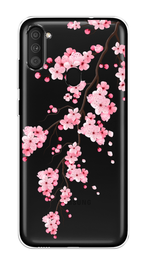 Силиконовый чехол на Samsung Galaxy M11 / Самсунг Галакси М11 Розовая сакура, прозрачный