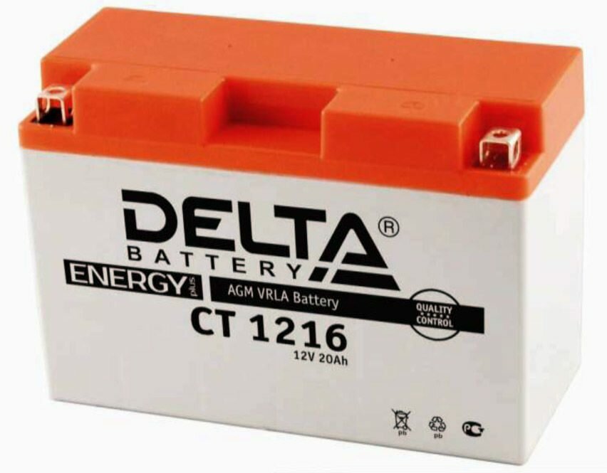 Аккумулятор мотоциклетный Delta CT1216 YB16AL-A2 12V 16Ah AGM(залит и готов к применению)