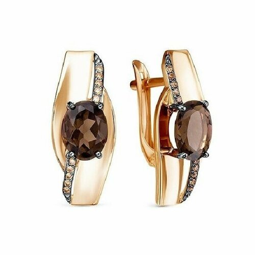 фото Серьги maskom, красное золото, 585 проба, раухтопаз, фианит маском