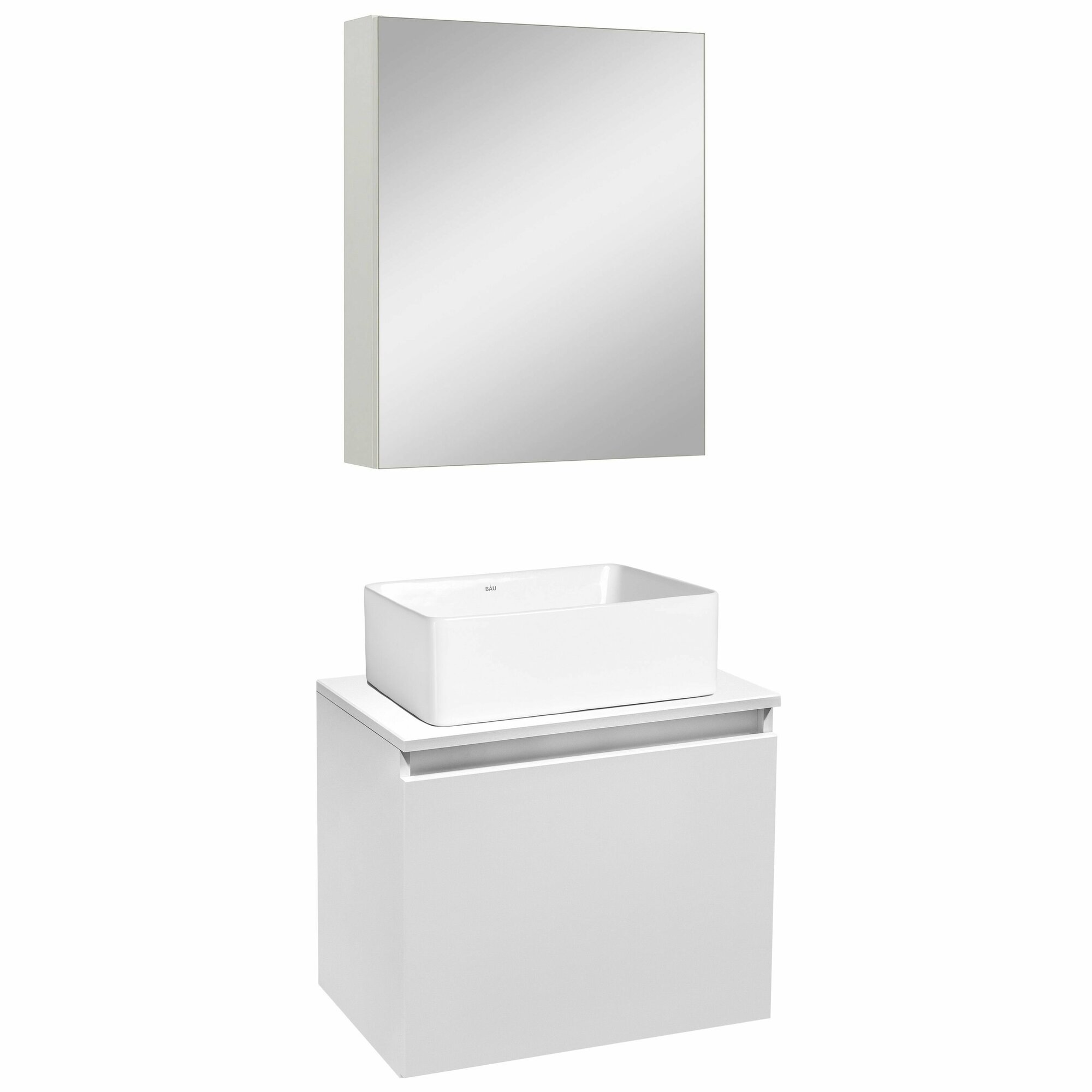 Мебель для ванной Бари 50, белый (тумба с раковиной, шкаф с зеркалом)