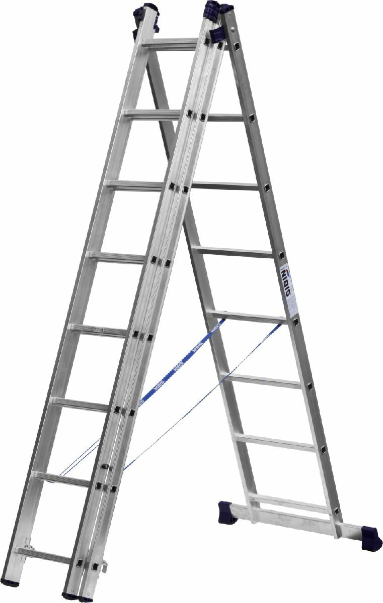 Трехсекционная лестница СИБИН, 8 ступеней, со стабилизатором, алюминиевая, (38833-08)