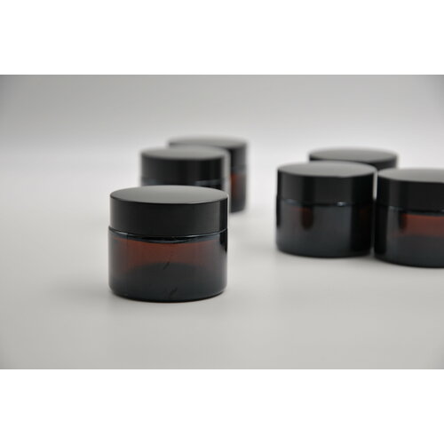 Стеклянная банка янтарная/коричневая объемом 50мл С крышкой 12 штуки